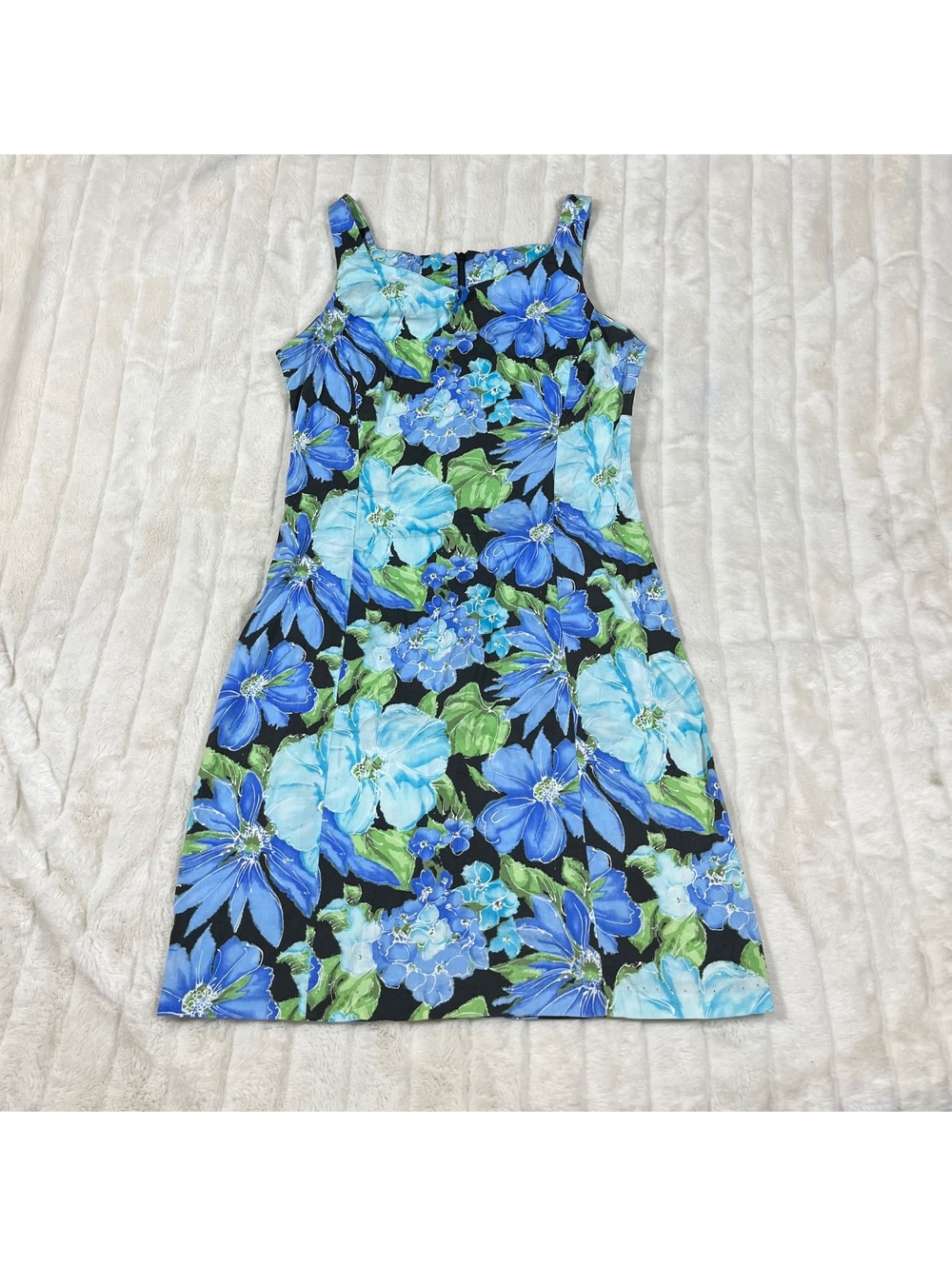 VTG John Paul Richard 6 Tropical Black Blue Floral Spring Preppy Cotton Dress